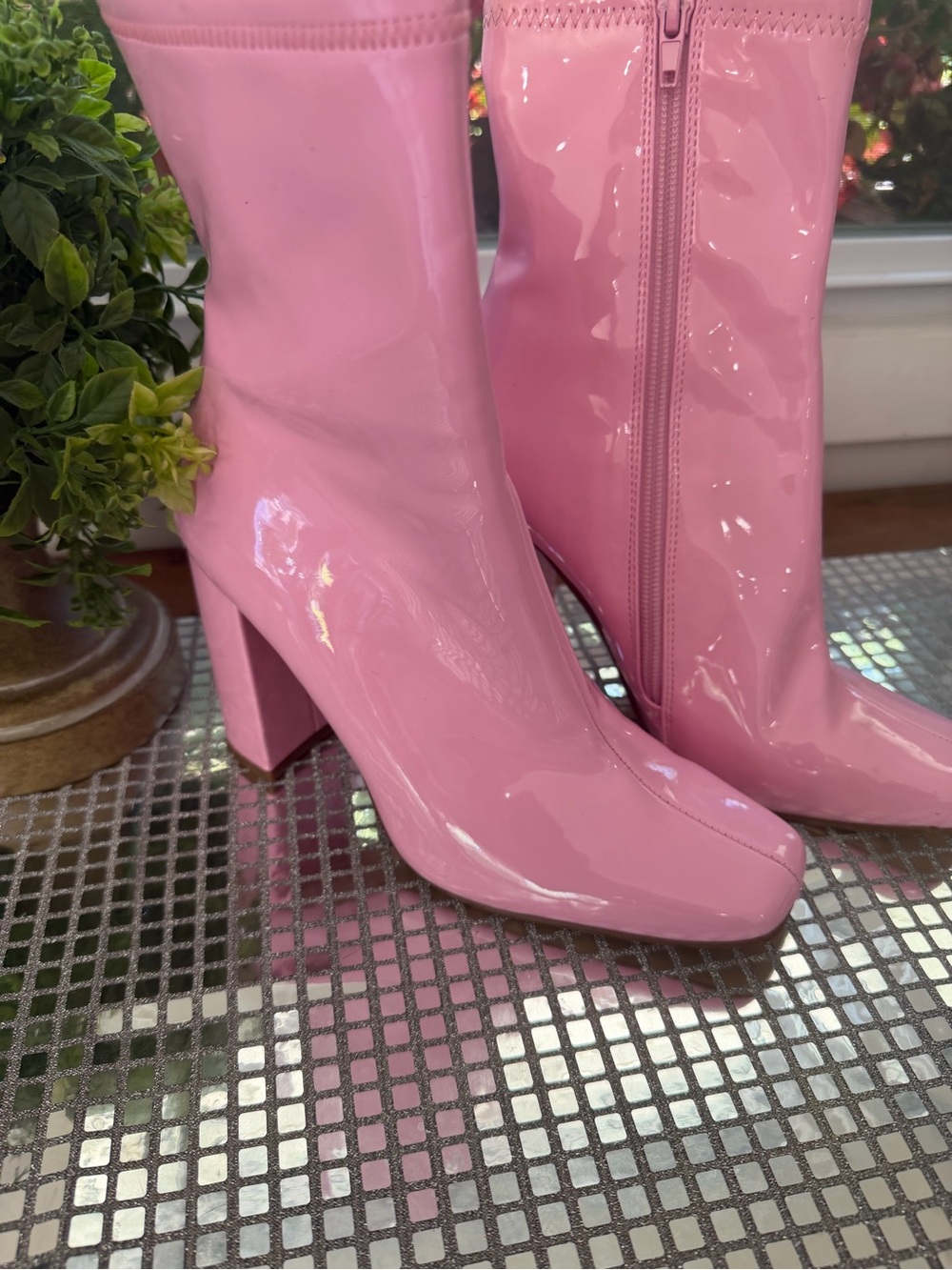 Steve Madden Pink Patent Block Heel Ankle Boots